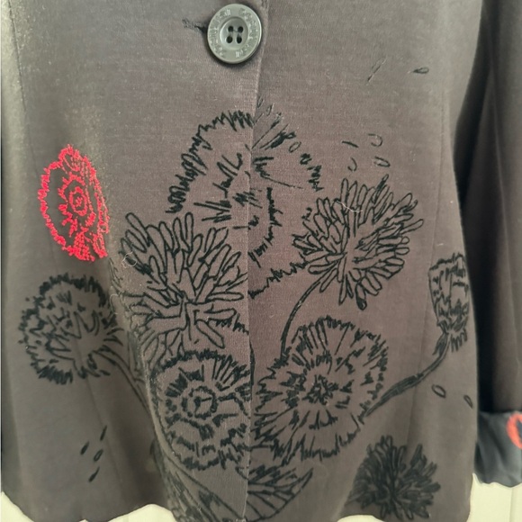 Desigual Black Blazer with Red Floral Embroidery - Picture 2 of 12